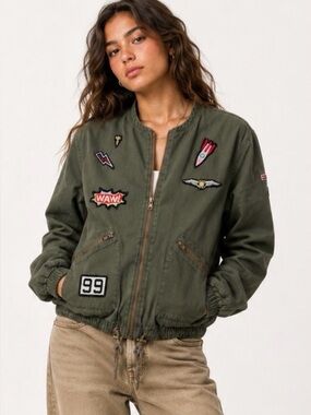 Freebird by Steven Army Green Patch Bomber Jacket